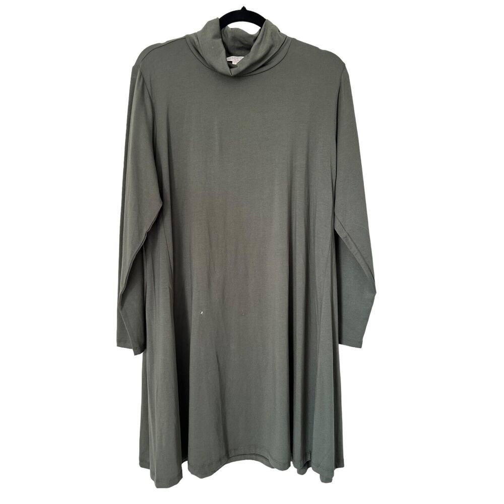 Loft Dress Womens Plus Size 14 Green Long Sleeve Turtle Neck Casual Swing Midi